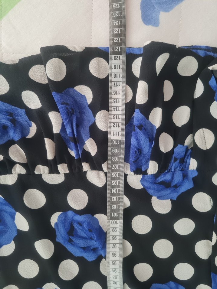 Mavi Çiçekli Puantiyeli Uzun Kadın Elbise - Görsel 4