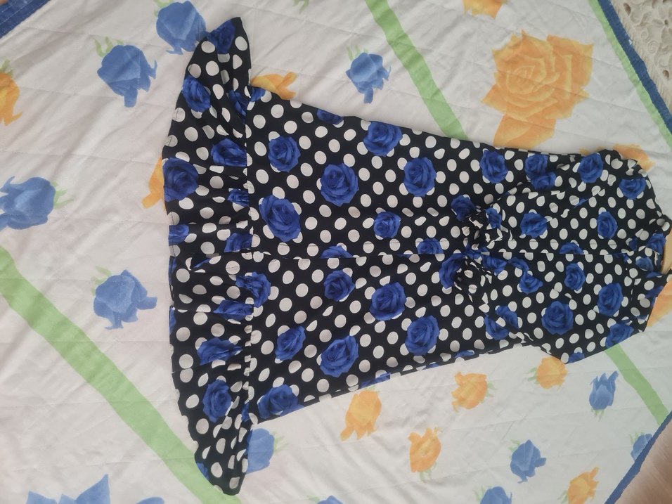 Mavi Çiçekli Puantiyeli Uzun Kadın Elbise - Görsel 3