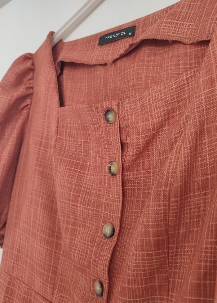 Trendyolmilla Kiremit Kare Yaka Elbise - Görsel 3