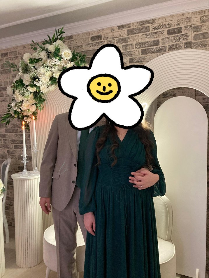 Kendinden Korseli Uzun Zümrüt Yeşili Elbise - Görsel 2