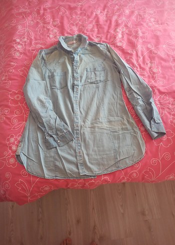 buz mavisi Denim Düğmeli Uzun Kollu hamile Gömlek