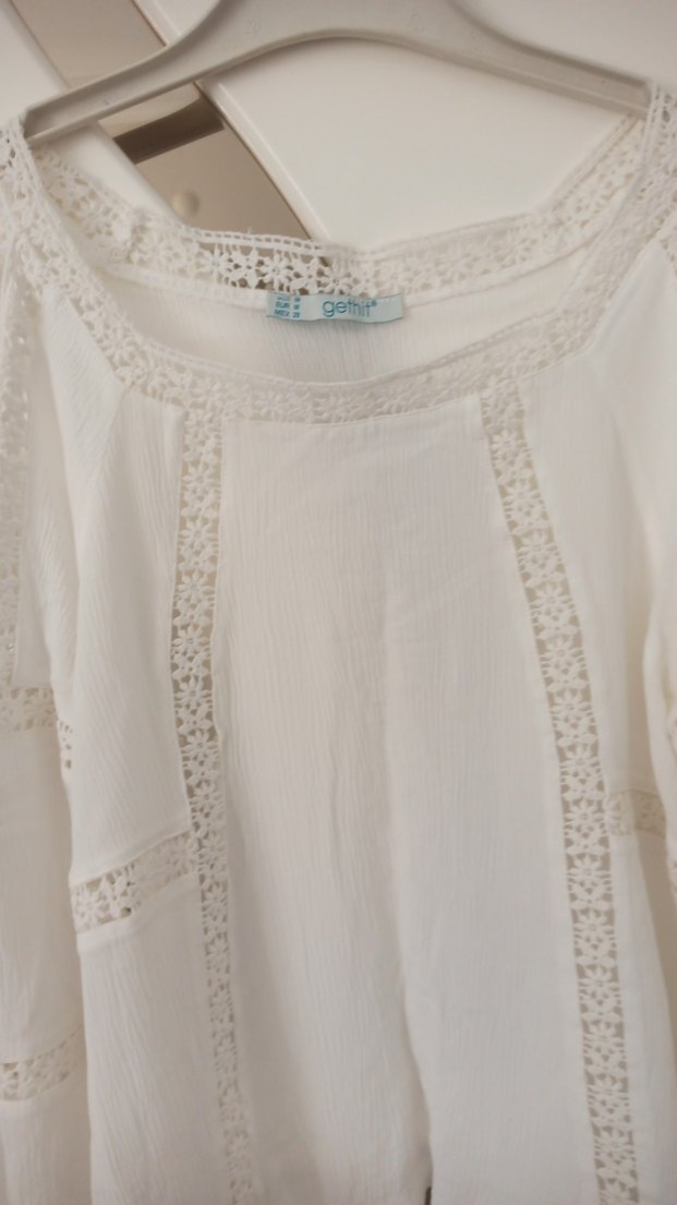 Beyaz Dantel Detaylı Bohem Kadın Bluz - Görsel 4
