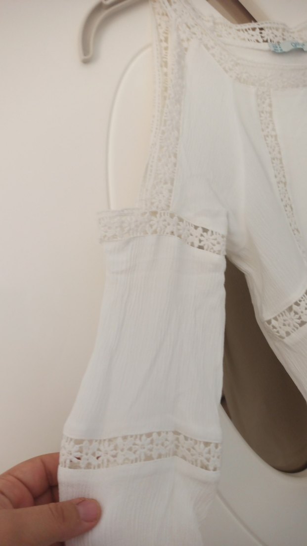 Beyaz Dantel Detaylı Bohem Kadın Bluz - Görsel 5