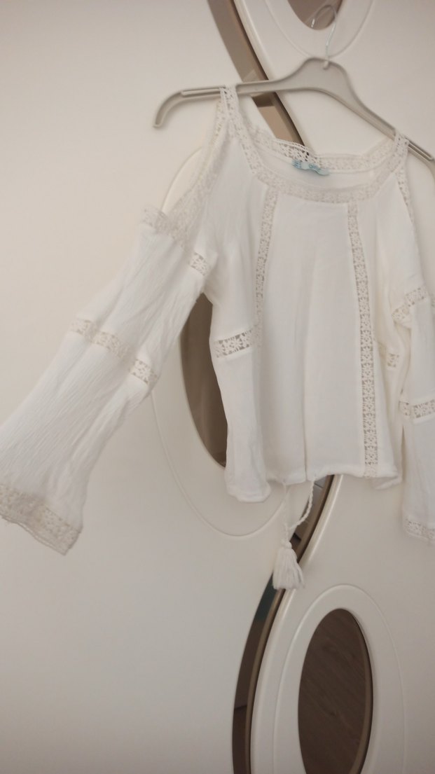 Beyaz Dantel Detaylı Bohem Kadın Bluz - Görsel 2