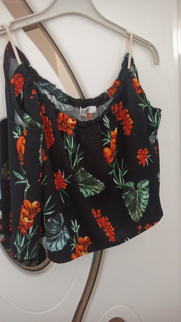 Çiçek Desenli Askılı bol paçalı alt üst takim - Görsel 3