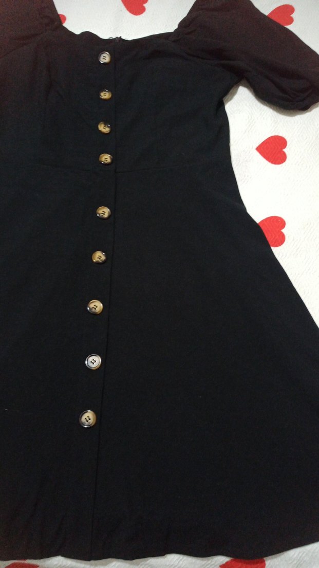 Düğmeli siyah elbise - Görsel 2