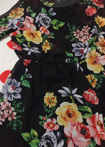 Çiçek Desenli Renkli şifon  Elbise - Görsel 5