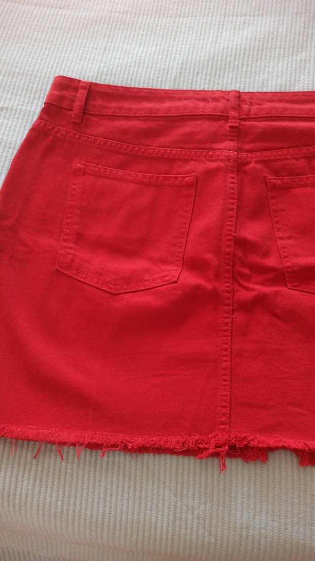 Düğmeli Kırmızı Mini Etek - Görsel 4