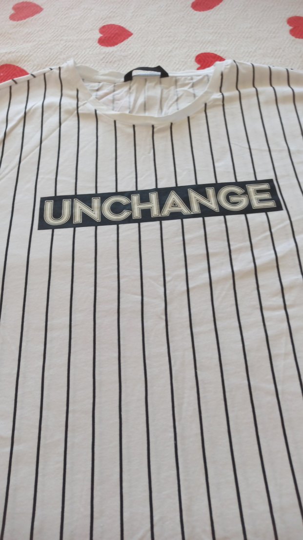 Beyaz Çizgili Erkek Tişört UNCHANGE Baskılı - Görsel 2