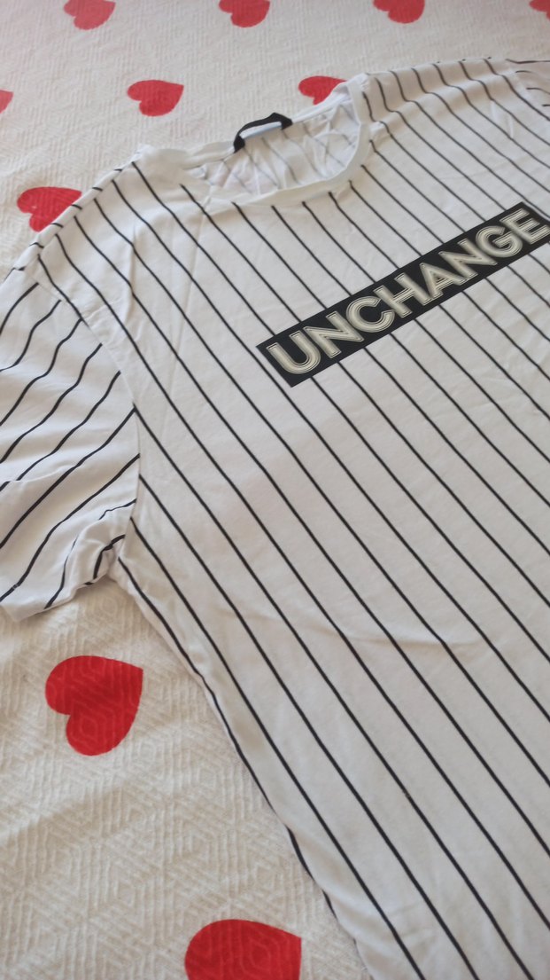 Beyaz Çizgili Erkek Tişört UNCHANGE Baskılı - Görsel 3