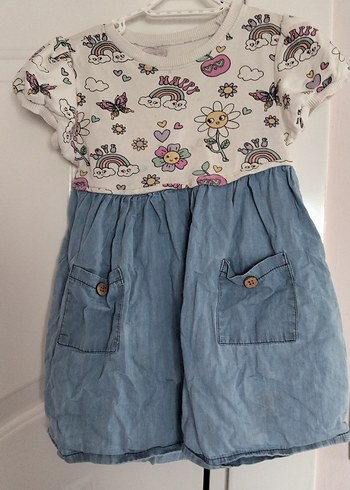 Kız Çocuk Denim Cep Detaylı Elbise