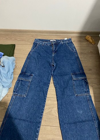Kadın Koyu Mavi Geniş Kesim Denim Jean