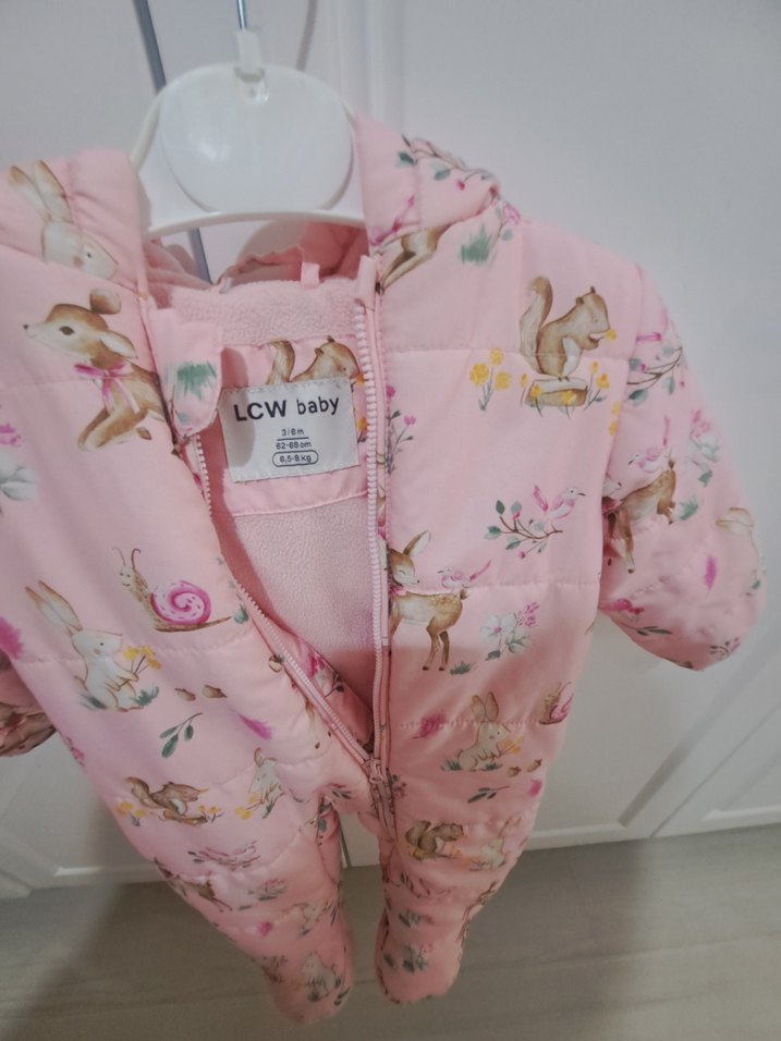 Kapüşonlu Pembe Bebek Tulum - Görsel 3