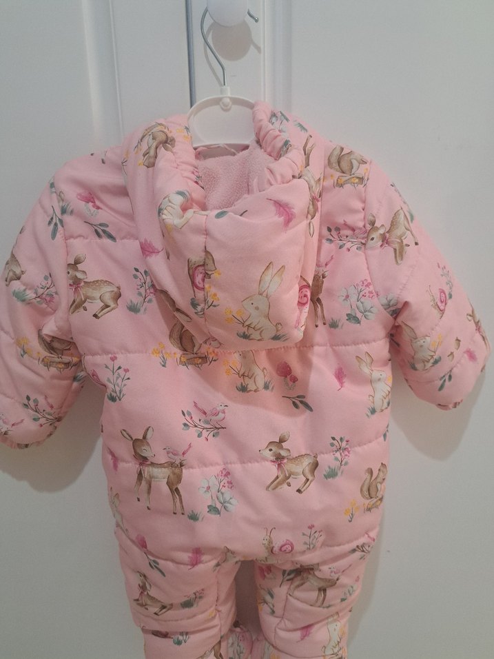 Kapüşonlu Pembe Bebek Tulum - Görsel 2