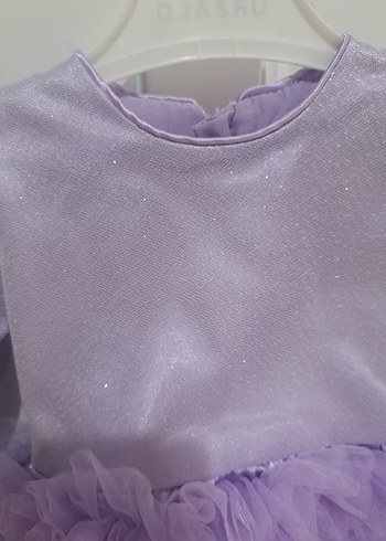 Uzun Kollu Mor Kız Çocuk Fırfırlı Elbise - Görsel 3