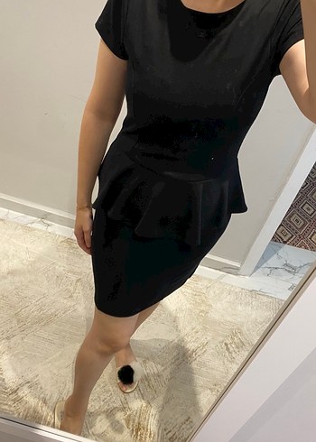 Siyah Kısa Kollu Midi İş Elbisesi - Görsel 4