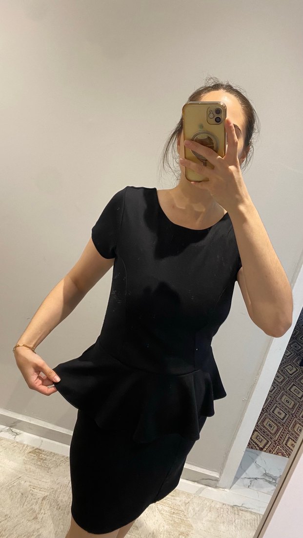 Siyah Kısa Kollu Midi İş Elbisesi - Görsel 3