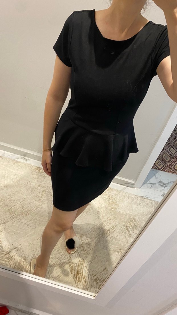 Siyah Kısa Kollu Midi İş Elbisesi - Görsel 4