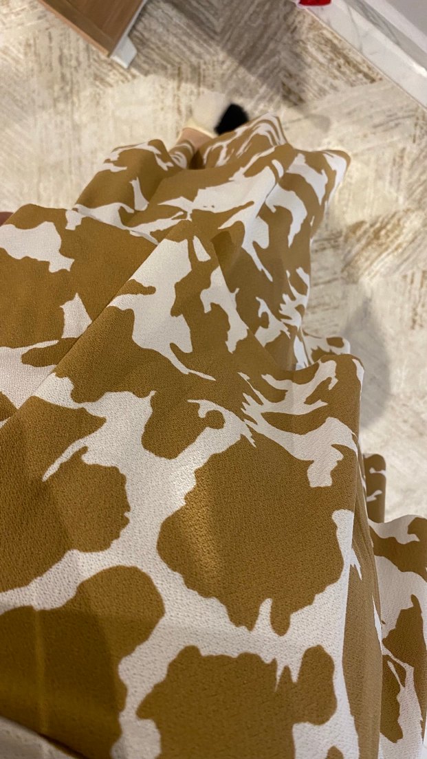 Bej Bağlama Desenli Uzun Kollu Elbise - Görsel 4