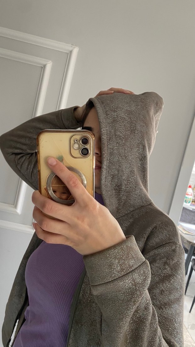 Gri Süet Fermuarlı Yüksek Yakalı Kadın Ceket - Görsel 4