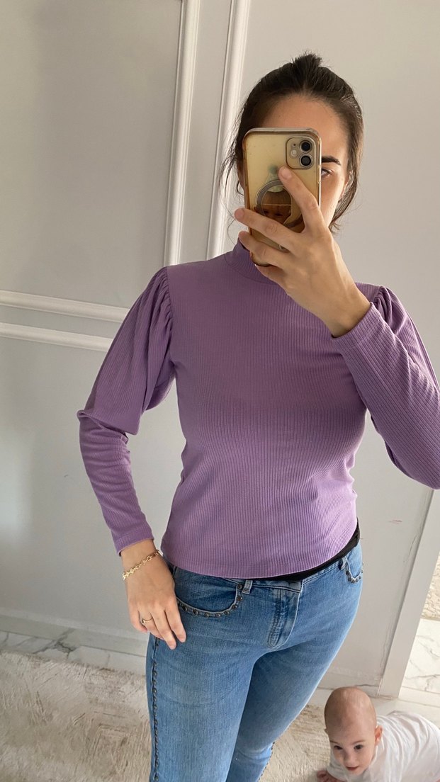 Mor Uzun Kollu Kadın bluz - Görsel 3
