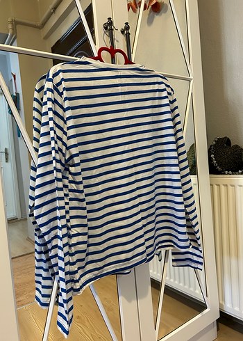 Mavi Çizgili Uzun Kollu Tişört Bluz - Görsel 2