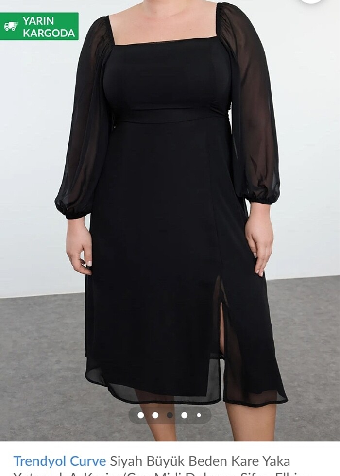Trendyol Büyük Beden Kare yaka elbise - Görsel 3