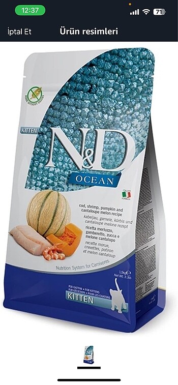 N&D Ocean Kuru Kedi Maması, Morina Balığı, Karides, Balkabağı ve
