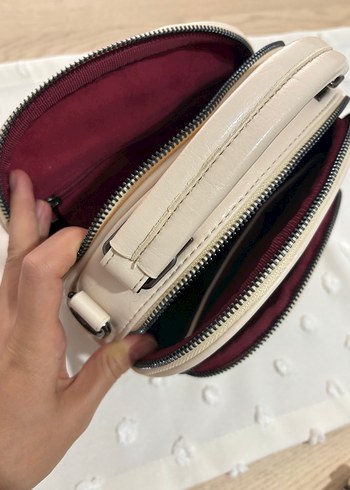 Bej Deri Kadın El Çantası Fermuarlı - Görsel 8