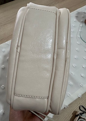 Bej Deri Kadın El Çantası Fermuarlı - Görsel 7