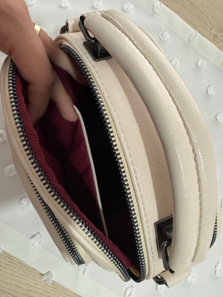 Bej Deri Kadın El Çantası Fermuarlı - Görsel 4