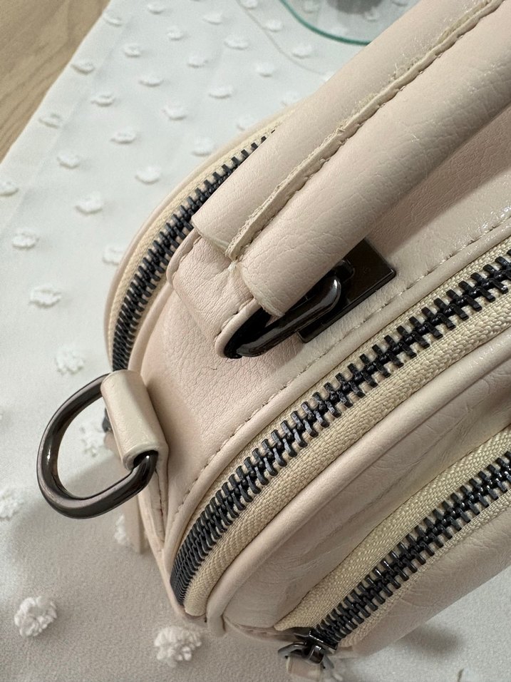 Bej Deri Kadın El Çantası Fermuarlı - Görsel 3