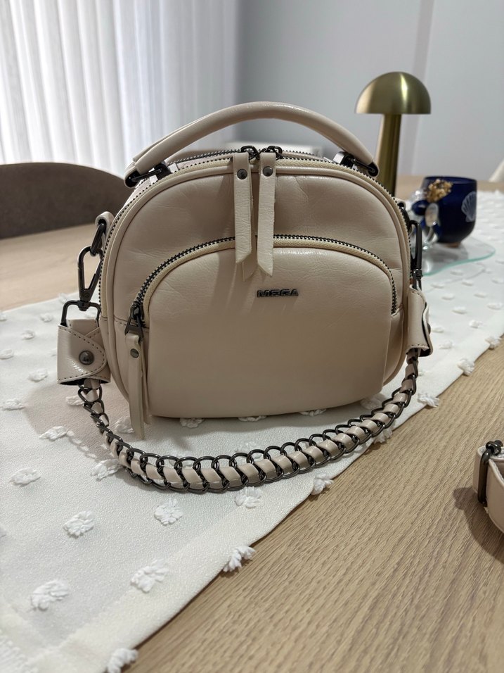 Bej Deri Kadın El Çantası Fermuarlı - Görsel 2