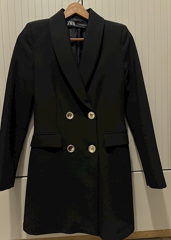 Düğmeli Siyah Midi Kadın Blazer Ceket - Görsel 2