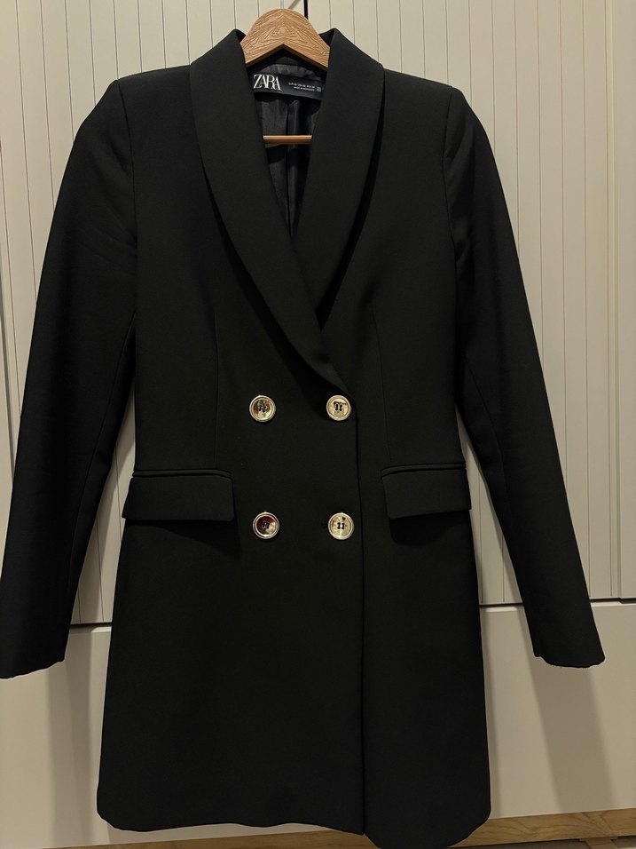 Düğmeli Siyah Midi Kadın Blazer Ceket - Görsel 2