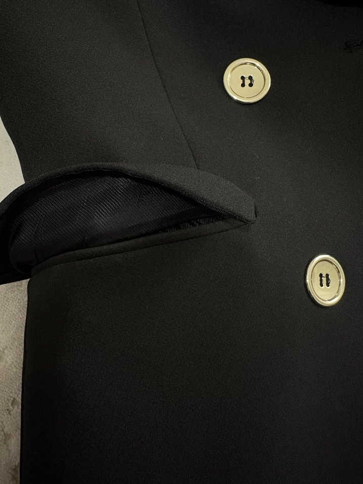 Düğmeli Siyah Midi Kadın Blazer Ceket - Görsel 3