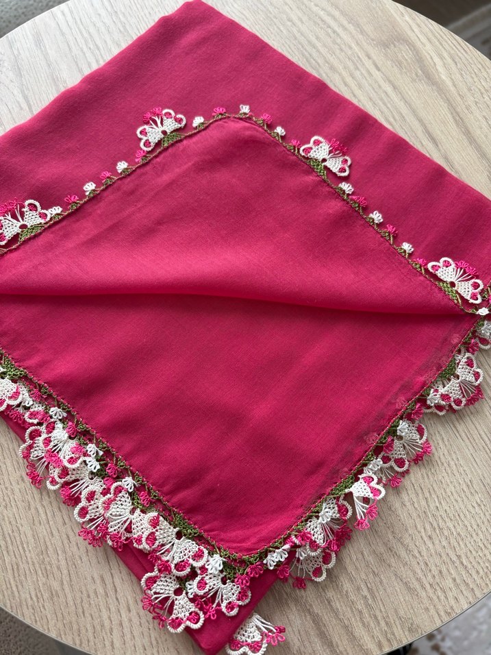 İğne Oyalı Detaylı Pembe Başörtüsü - Görsel 2