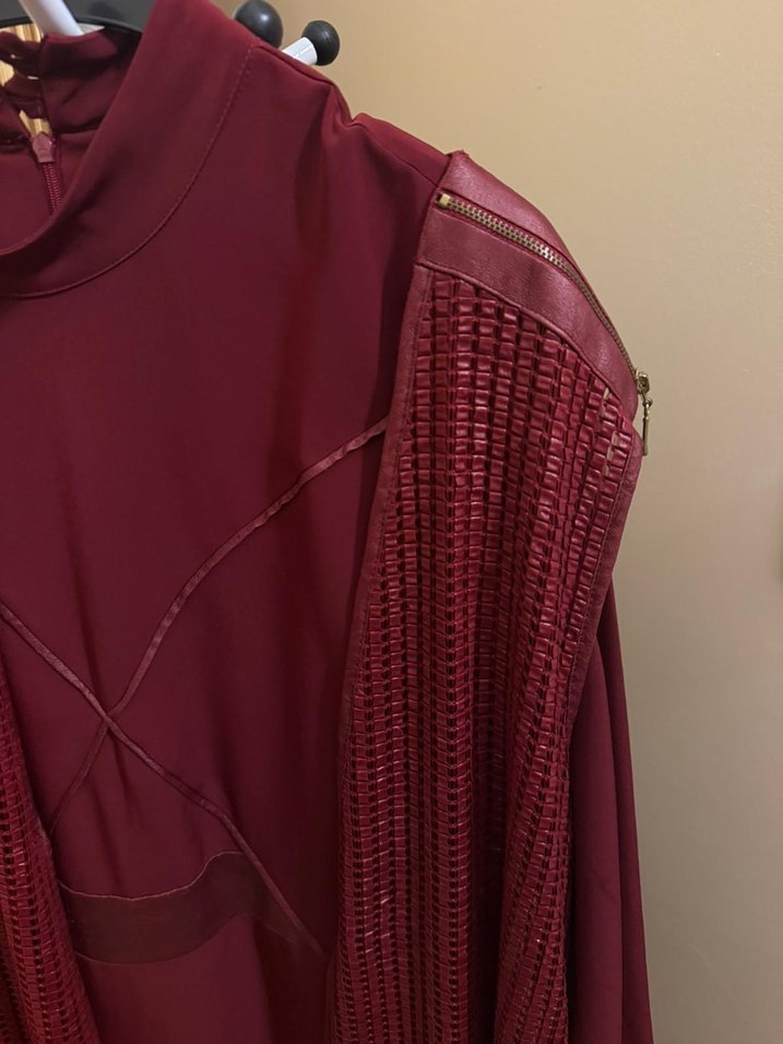 Bordo Uzun Kollu Kadın Elbise - Görsel 5