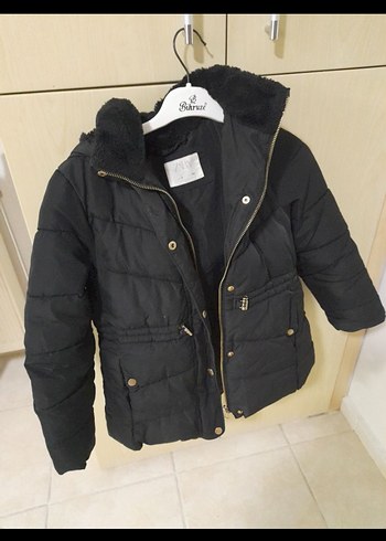 Kız Çocuk Siyah Kürklü Street Wear Mont