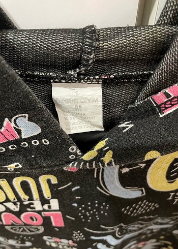 m Beden Renkli Baskılı Kapüşonlu Kadın Sweatshirt
