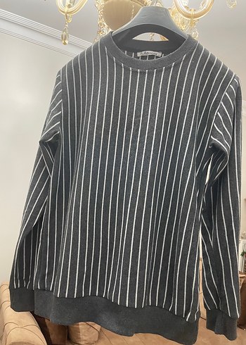 Gri Çizgili Erkek Sweatshirt