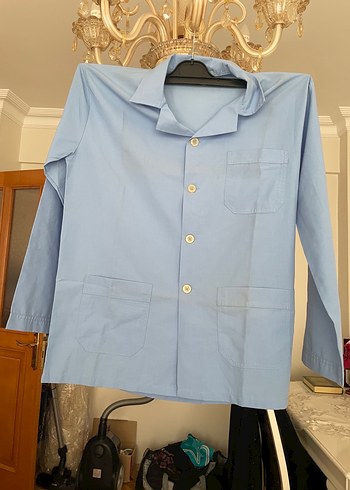 Düğmeli Mavi. Kollu Erkek Pijama - Görsel 2