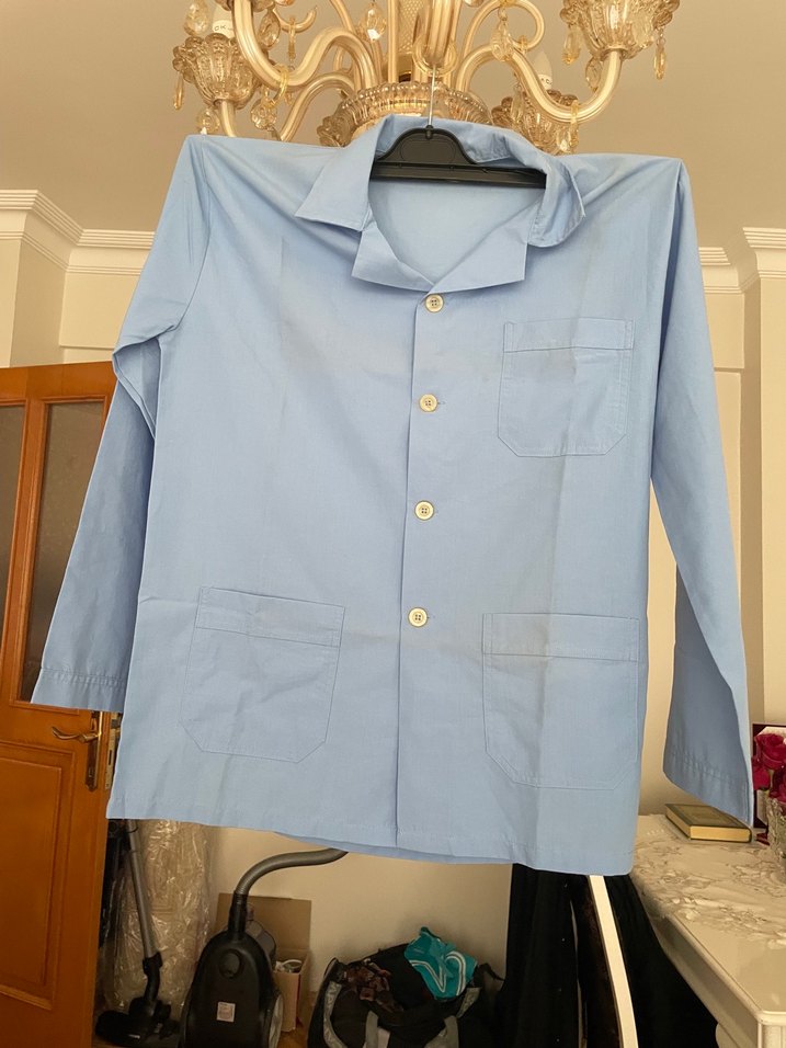 Düğmeli Mavi. Kollu Erkek Pijama - Görsel 2