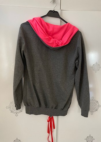s Beden Gri Kapüşonlu Fermuarlı Kadın Sweatshirt