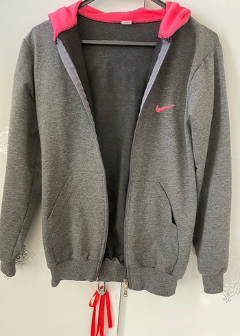 Diğer Gri Kapüşonlu Fermuarlı Kadın Sweatshirt