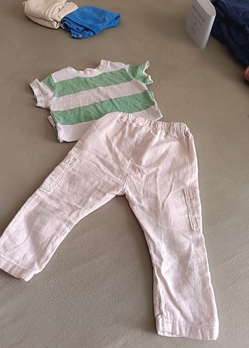 1,5 Yaş Beden beyaz Renk Bebek Erkek iki adet pantolan ve tsort