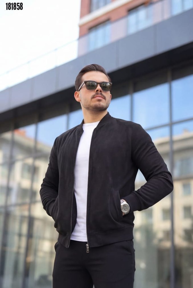 Erkek Scuba Süet Kumaş Bomber Hırka 3 Renk - Görsel 3