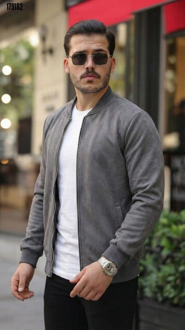 Erkek Scuba Süet Kumaş Bomber Hırka 3 Renk - Görsel 5