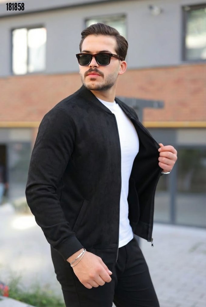 Erkek Scuba Süet Kumaş Bomber Hırka 3 Renk - Görsel 2