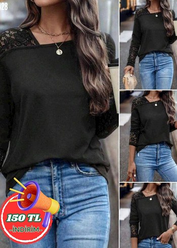 Dantel Detaylı Siyah Kadın Bluz - Görsel 2